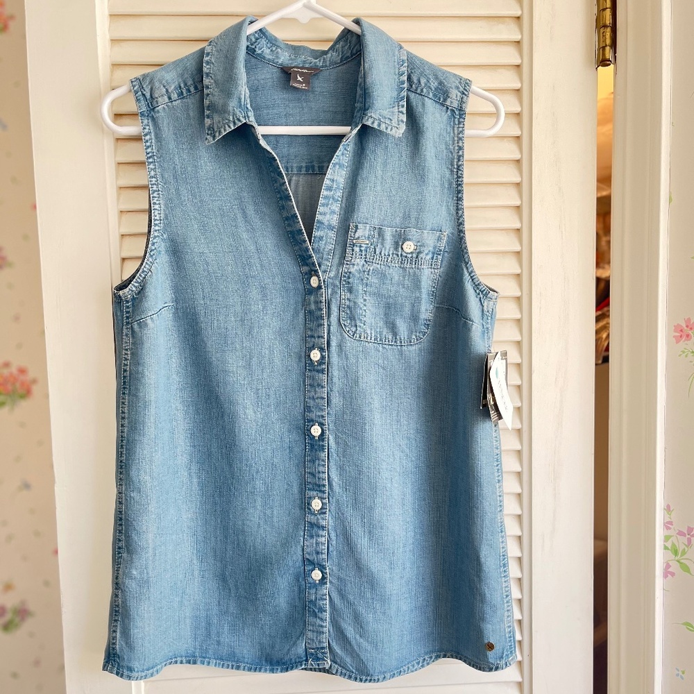 Eddie Bauer Lyocell Sleeveless Denim-Look Button Up Blouse Size S NWT - Picture 10 of 10